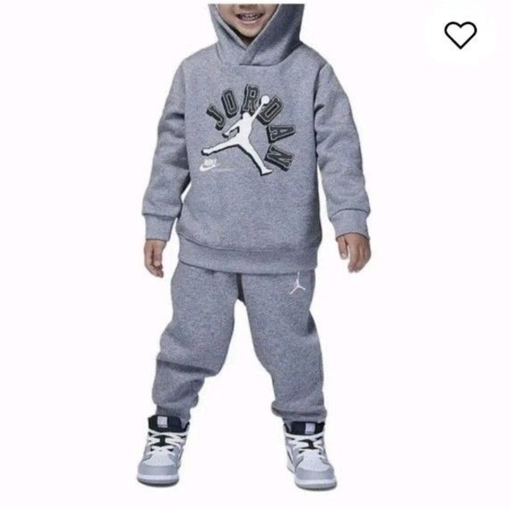 New Nike Kids Boys Air Jordan Jumpman Logo Fleece Size M Jogger Hoodie Set, Gray